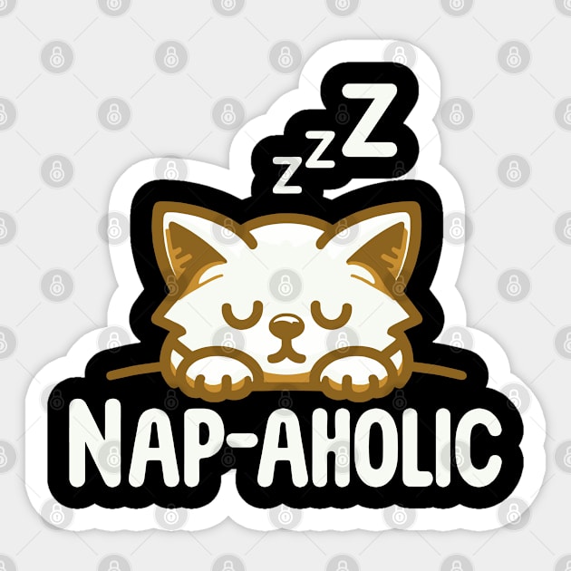 Nap-aholic | Cute Kitty cat napping | Cute design for Nap Lovers Sticker by Nora Liak